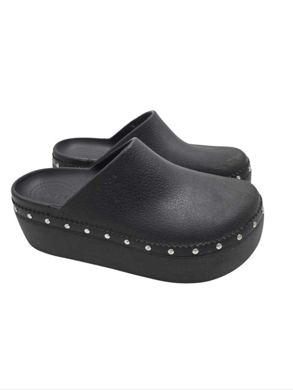 CROCS Dylan Black Platform Clogs Silver Stud